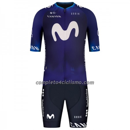 Completo Maglia + Pantaloncino con bretelle 2023 Movistar Team Manica Corta Blu